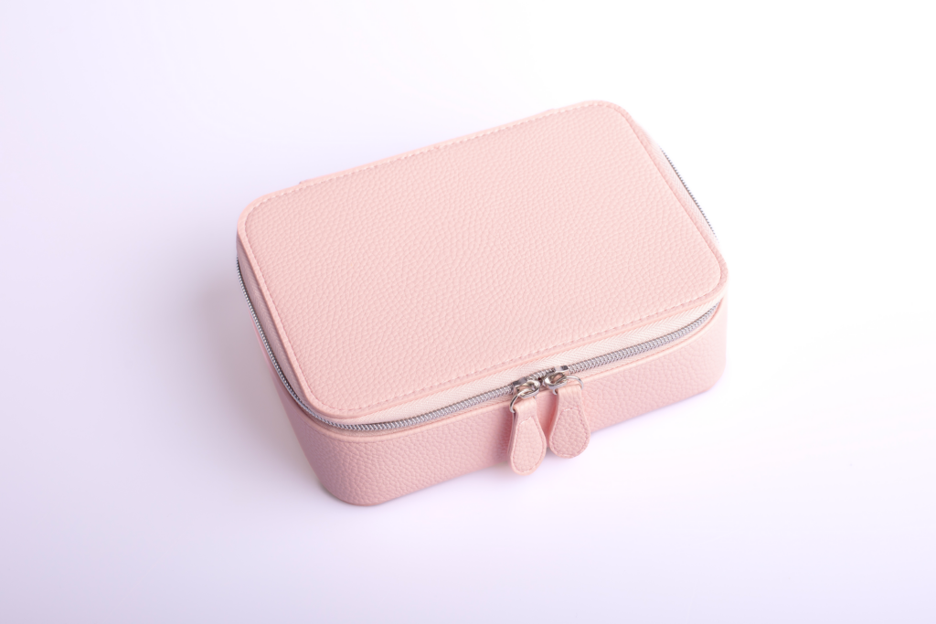 Růžový cestovní kosmetický kufřík se zipem pro zakázkovou výrobu s potiskem loga