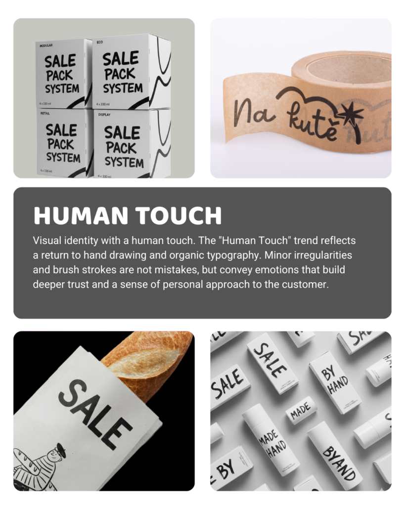 Packaging design trends 2026 – hand-drawn illustration and organic typography on packaging