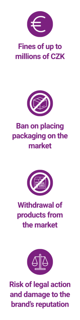 Risks of non-compliance: fines of up to millions of CZK, ban on placing packaging on the market, withdrawal of products from the market, risk of legal action and damage to the brand